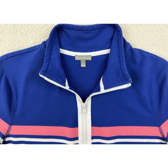 T by TALBOTS Activewear Jacket Women Large Blue Pink White Stripe Full Zip - Picture 3 of 10